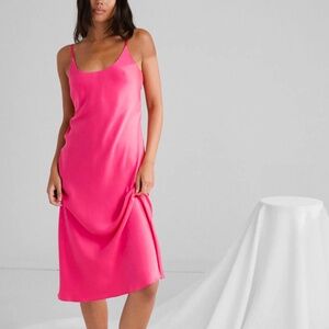 LUNYA BNWT Washable Silk Bias Slip Dress in Rapturous Flamingo Size S